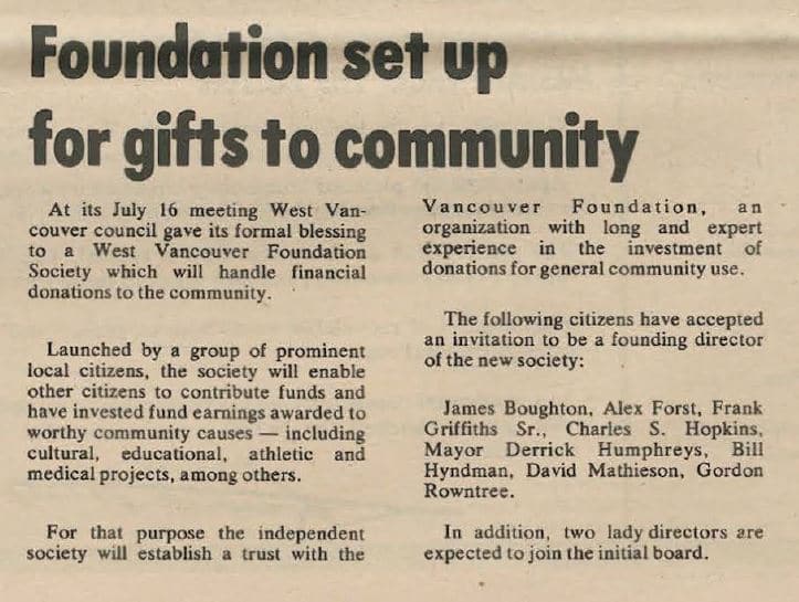 Foundation set up for gifts to community History